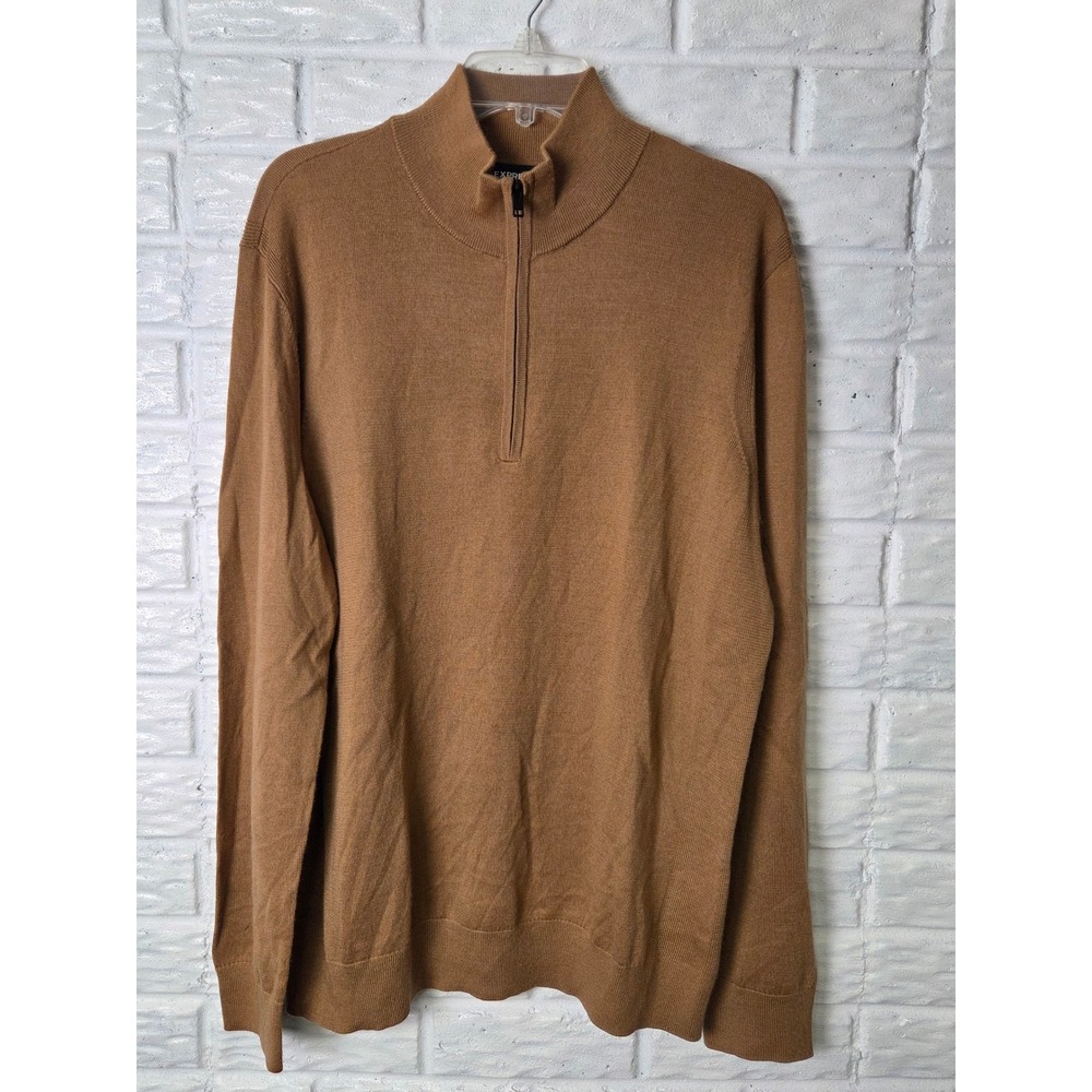 EXPRESS lightweight sweater Men's size XL Wool blend 1/4 zip Tan color